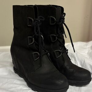 Sorel Women's Black Lace-Up Wedge Boots